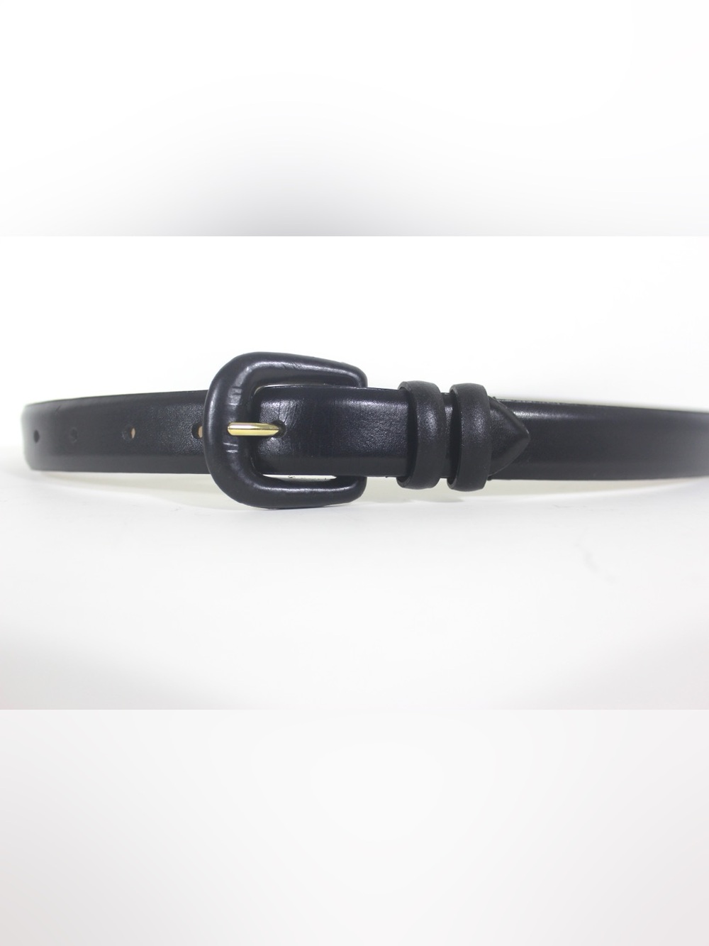 Narrow Smooth Black Leather Belt with Self Covered Buckle